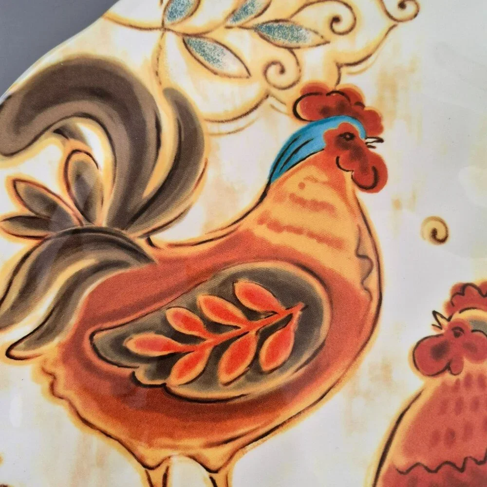 Pier 1 Gallo Dinner Plate, Whimsical Roosters, c2013-15 Discontinued Replacement - Picture 2 of 8